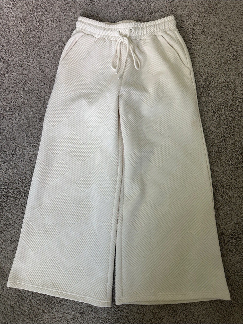 See and Be Seen Cream Wide-Leg Quilted Knit Pants